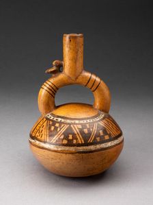 Stirrup Spout Vessel with Textile-like Pattern on Shoulder, A.D. 1200/1470. Creator: Unknown