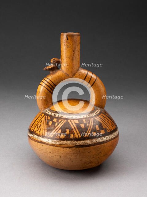 Stirrup Spout Vessel with Textile-like Pattern on Shoulder, A.D. 1200/1470. Creator: Unknown.