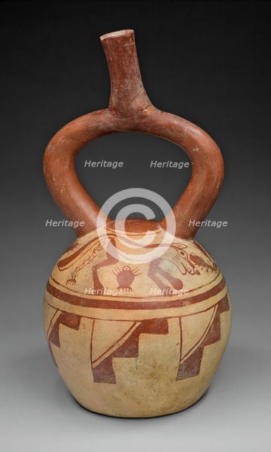 Stirrup Spout Vessel with Cat and Cactus Motifs, 100 B.C./A.D. 500. Creator: Unknown.