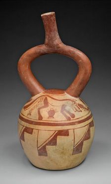 Stirrup Spout Vessel with Cat and Cactus Motifs, 100 B.C./A.D. 500. Creator: Unknown