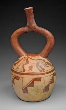 Stirrup Spout Vessel with Cat and Cactus Motifs, 100 B.C./A.D. 500. Creator: Unknown