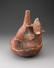 Stirrup Spout Vessel with Circular Body and Molded Head and Arms of Animal, 200 B.C./A.D. 200. Creator: Unknown