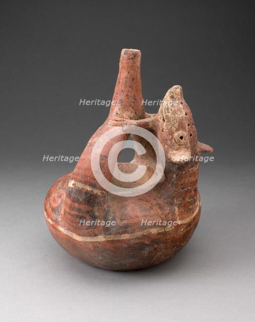 Stirrup Spout Vessel with Circular Body and Molded Head and Arms of Animal, 200 B.C./A.D. 200. Creator: Unknown.