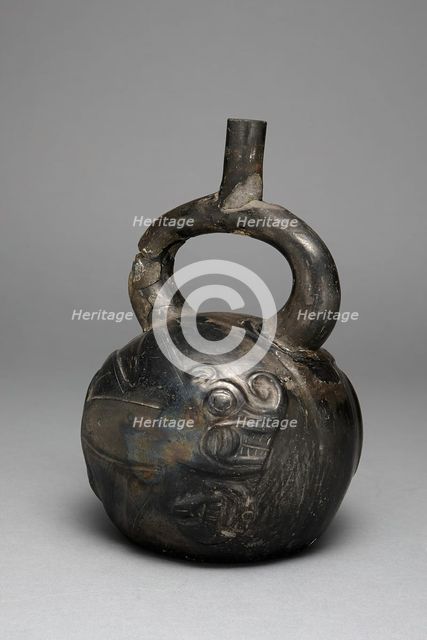 Stirrup Spout Vessel with Composite Feline Fish Relief, 100 B.C./A.D. 500. Creator: Unknown.