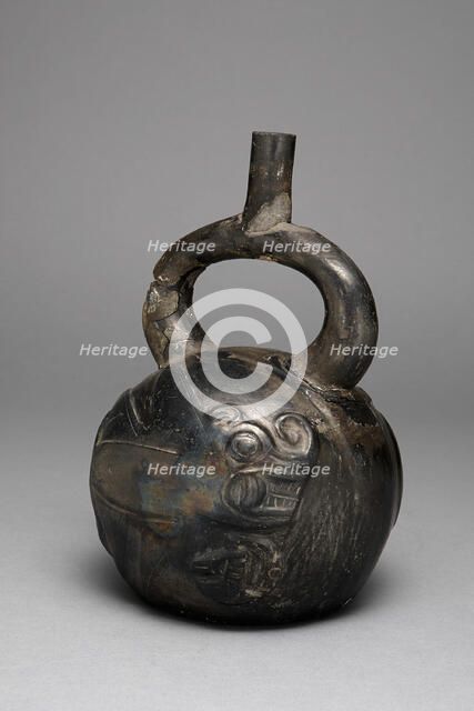 Stirrup Spout Vessel with Composite Feline Fish Relief, 100 B.C./A.D. 500. Creator: Unknown.