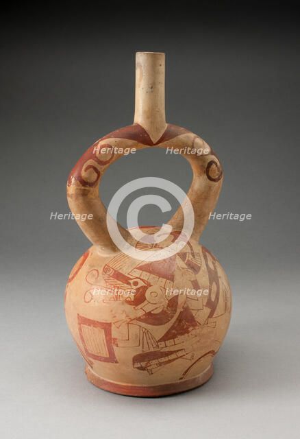 Stirrup Spout Vessel with Fineline Warrior Cat Motifs, 100 B.C./A.D. 500. Creator: Unknown.