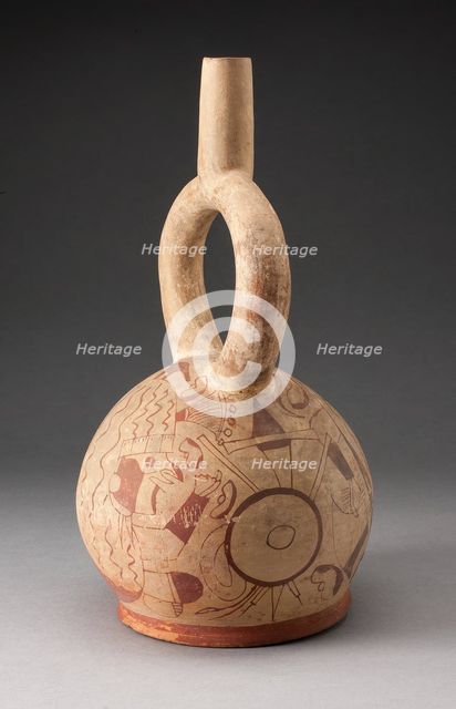 Stirrup Spout Vessel with Fineline Bean Warrior and Weapons Motif, 100 B.C./A.D. 500. Creator: Unknown.