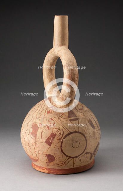 Stirrup Spout Vessel with Fineline Bean Warrior and Weapons Motif, 100 B.C./A.D. 500. Creator: Unknown.