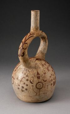 Stirrup Spout Vessel with Fineline Bean Warrior Motif, 100 B.C./A.D. 500. Creator: Unknown