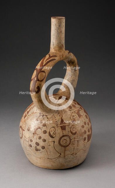 Stirrup Spout Vessel with Fineline Bean Warrior Motif, 100 B.C./A.D. 500. Creator: Unknown.