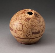 Stirrup Spout Vessel with Fineline Bean Warrior Motif, 100 B.C./A.D. 500. Creator: Unknown