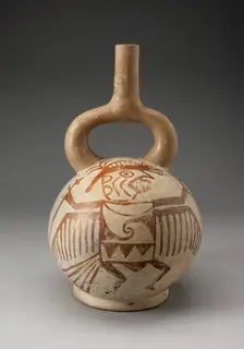 Stirrup Spout Vessel with Fineline Bird Warrior Motifs, 100 B.C./A.D. 500. Creator: Unknown