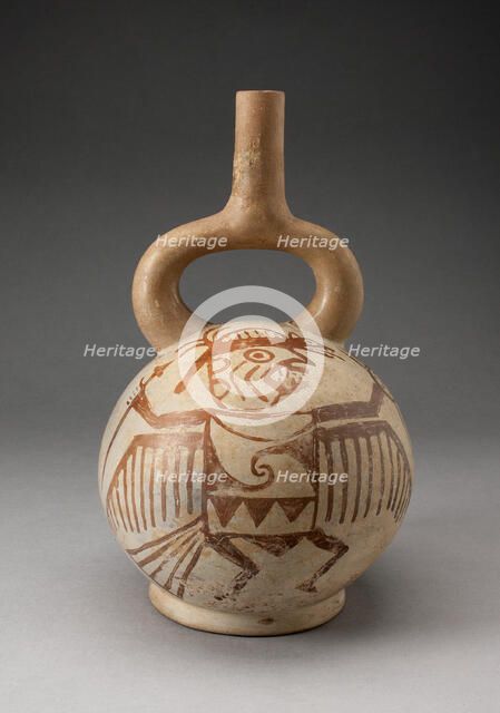 Stirrup Spout Vessel with Fineline Bird Warrior Motifs, 100 B.C./A.D. 500. Creator: Unknown.