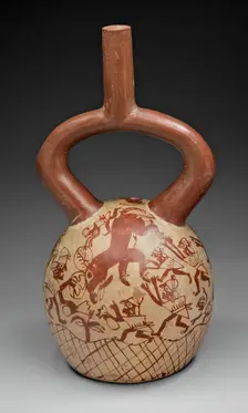 Stirrup Spout Vessel with Fineline Deer Hunt Motif, 100 B.C./A.D. 500. Creator: Unknown