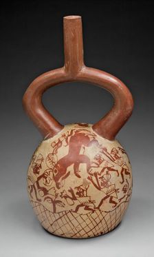 Stirrup Spout Vessel with Fineline Deer Hunt Motif, 100 B.C./A.D. 500. Creator: Unknown