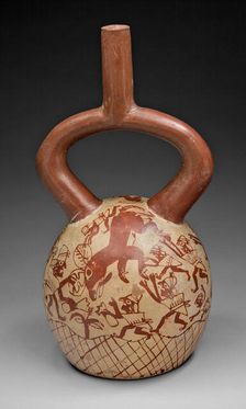 Stirrup Spout Vessel with Fineline Deer Hunt Motif, 100 B.C./A.D. 500. Creator: Unknown