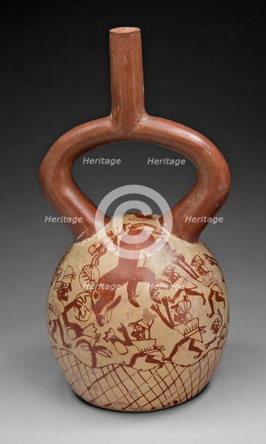 Stirrup Spout Vessel with Fineline Deer Hunt Motif, 100 B.C./A.D. 500. Creator: Unknown.