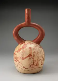 Stirrup Spout Vessel with Fineline Deer Hunt Motifs, 100 B.C./A.D. 500. Creator: Unknown