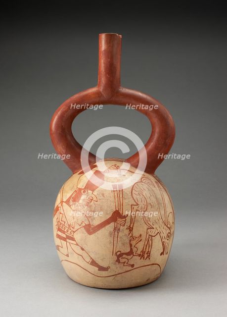 Stirrup Spout Vessel with Fineline Deer Hunt Motifs, 100 B.C./A.D. 500. Creator: Unknown.