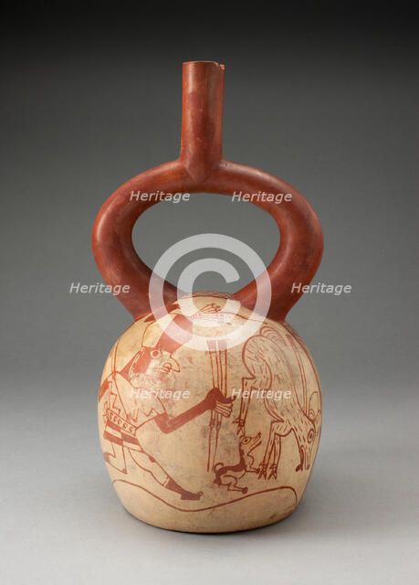 Stirrup Spout Vessel with Fineline Deer Hunt Motifs, 100 B.C./A.D. 500. Creator: Unknown.