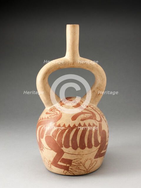 Stirrup Spout Vessel with Fineline Depiction of an Abstract Feline, 100 B.C./A.D. 500. Creator: Unknown.