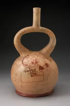 Stirrup Spout Vessel with Fineline Enthroned Warrior Motif, 100 B.C./A.D. 500. Creator: Unknown