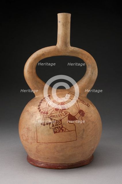 Stirrup Spout Vessel with Fineline Enthroned Warrior Motif, 100 B.C./A.D. 500. Creator: Unknown.
