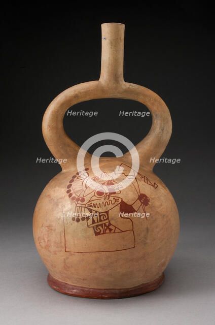 Stirrup Spout Vessel with Fineline Enthroned Warrior Motif, 100 B.C./A.D. 500. Creator: Unknown.