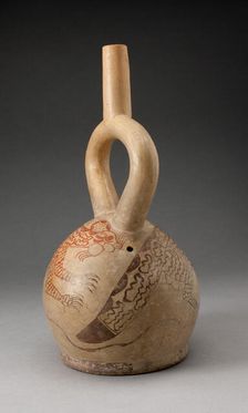 Stirrup Spout Vessel with Fineline Image of a Cat, 100 B.C./A.D. 500. Creator: Unknown