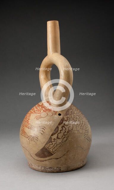 Stirrup Spout Vessel with Fineline Image of a Cat, 100 B.C./A.D. 500. Creator: Unknown.