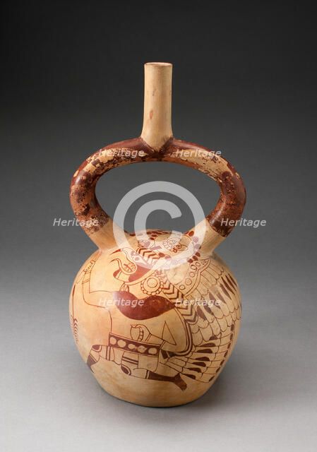 Stirrup Spout Vessel with Fineline Image of a Running Royal Messenger, 100 B.C./A.D. 500. Creator: Unknown.