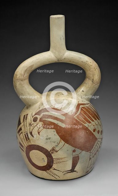 Stirrup Spout Vessel with Fineline Image of a Warrior Bird, 100 B.C./A.D. 500. Creator: Unknown.
