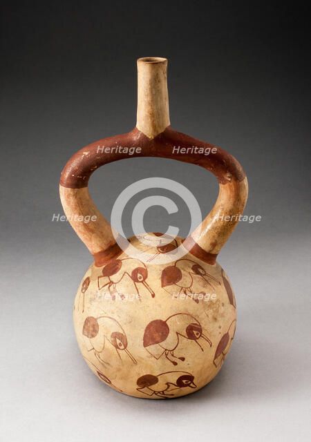 Stirrup Spout Vessel with Fineline Parrot Motifs, 100 B.C./A.D. 500. Creator: Unknown.
