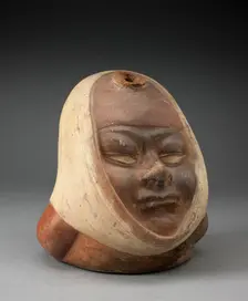 Stirrup Spout Vessel with Missing Handle in the Form of a Head Wraped in Textile, 100 B.C./A.D. 500. Creator: Unknown