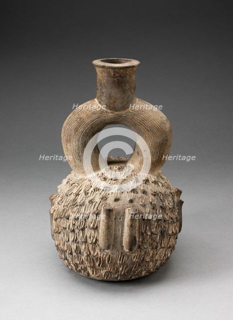 Stirrup Spout Vessel with Raised Appliques Covering the Surface, 1000 B.C./200 B.C. Creator: Unknown.