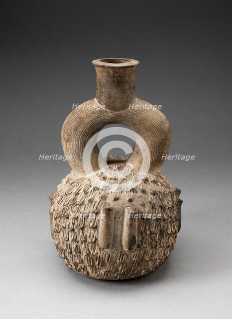 Stirrup Spout Vessel with Raised Appliques Covering the Surface, 1000 B.C./200 B.C. Creator: Unknown.