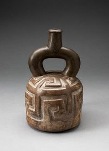 Stirrup Spout Vessel with Raised Geometric Scroll Motif, 1,000 B.C./200 B.C. Creator: Unknown