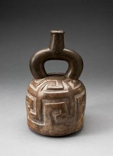Stirrup Spout Vessel with Raised Geometric Scroll Motif, 1,000 B.C./200 B.C. Creator: Unknown