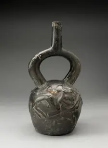 Stirrup Spout Vessel with Raised Deer Hunt Motifs, 100 B.C./A.D. 500. Creator: Unknown