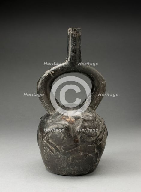 Stirrup Spout Vessel with Raised Deer Hunt Motifs, 100 B.C./A.D. 500. Creator: Unknown.