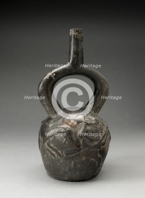 Stirrup Spout Vessel with Raised Deer Hunt Motifs, 100 B.C./A.D. 500. Creator: Unknown.