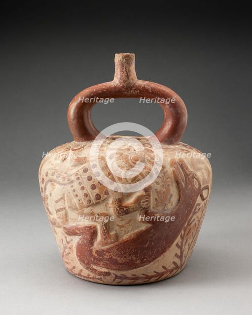 Stirrup Spout Vessel with Raised Deer Hunt Motifs, 100 B.C./A.D. 500. Creator: Unknown.