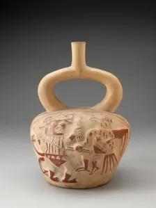 Stirrup Spout Vessel with Raised Motif of a Mythic Battle, 100 B.C./A.D. 500. Creator: Unknown