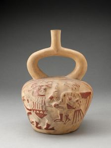 Stirrup Spout Vessel with Raised Motif of a Mythic Battle, 100 B.C./A.D. 500. Creator: Unknown