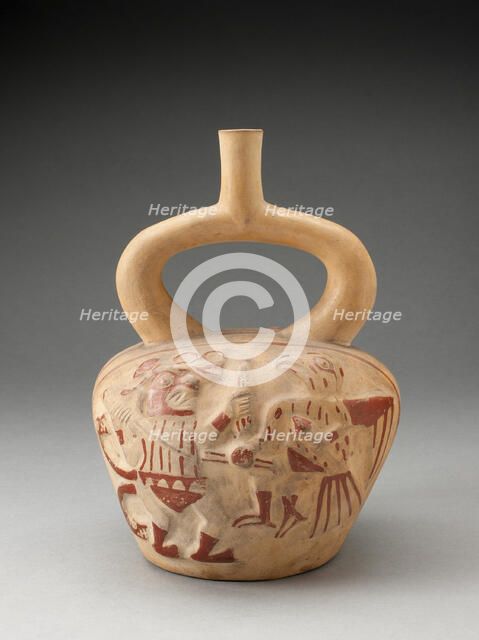 Stirrup Spout Vessel with Raised Motif of a Mythic Battle, 100 B.C./A.D. 500. Creator: Unknown.
