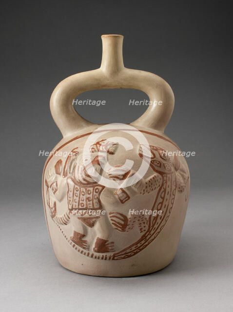 Stirrup Spout Vessel with Raised Mythic Battle Motifs, 100 B.C./A.D. 500. Creator: Unknown.
