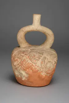 Stirrup Spout Vessel with Relief Depicting a Figure and Crab in Battle, 100 B.C./A.D. 500. Creator: Unknown