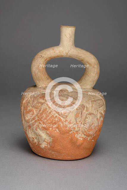 Stirrup Spout Vessel with Relief Depicting a Figure and Crab in Battle, 100 B.C./A.D. 500. Creator: Unknown.