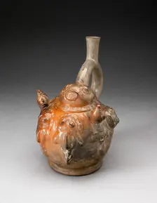 Stirrup Spout Vessel with Relief Depicting a Fishing Scene, 100 B.C./A.D. 500. Creator: Unknown