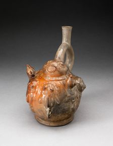 Stirrup Spout Vessel with Relief Depicting a Fishing Scene, 100 B.C./A.D. 500. Creator: Unknown